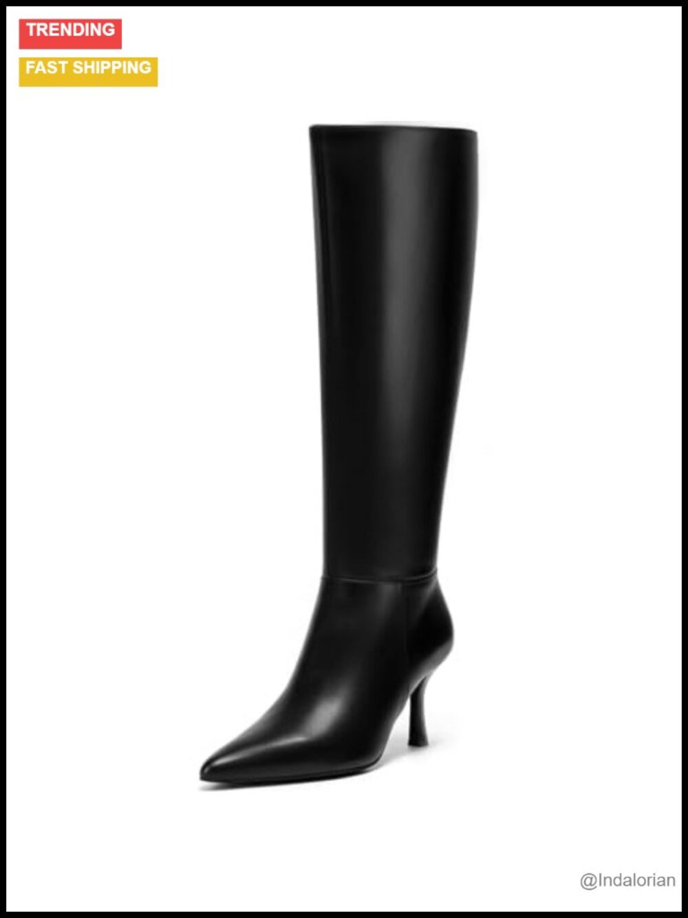 Kitten Heel Knee High Boots Pointed Toe Tall Faux Leather Women
